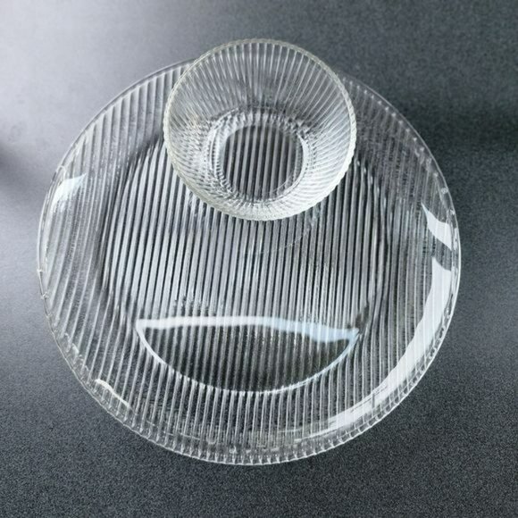 Vintage Anchor Hocking Entertainers Ribbed Glass Relish Chip And Dip Set 2 pcs - Picture 14 of 14